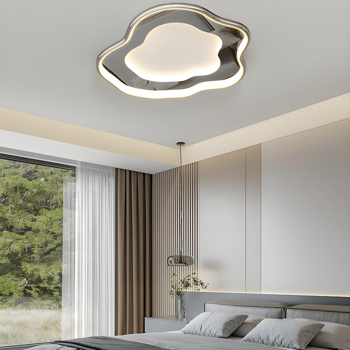 Living Room Chrome Cloud LED Flush Mount Light 3 Lights Image - 18