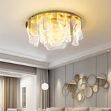 Living Room Circle Gold Frosted LED Flush Mount Light Image - 4