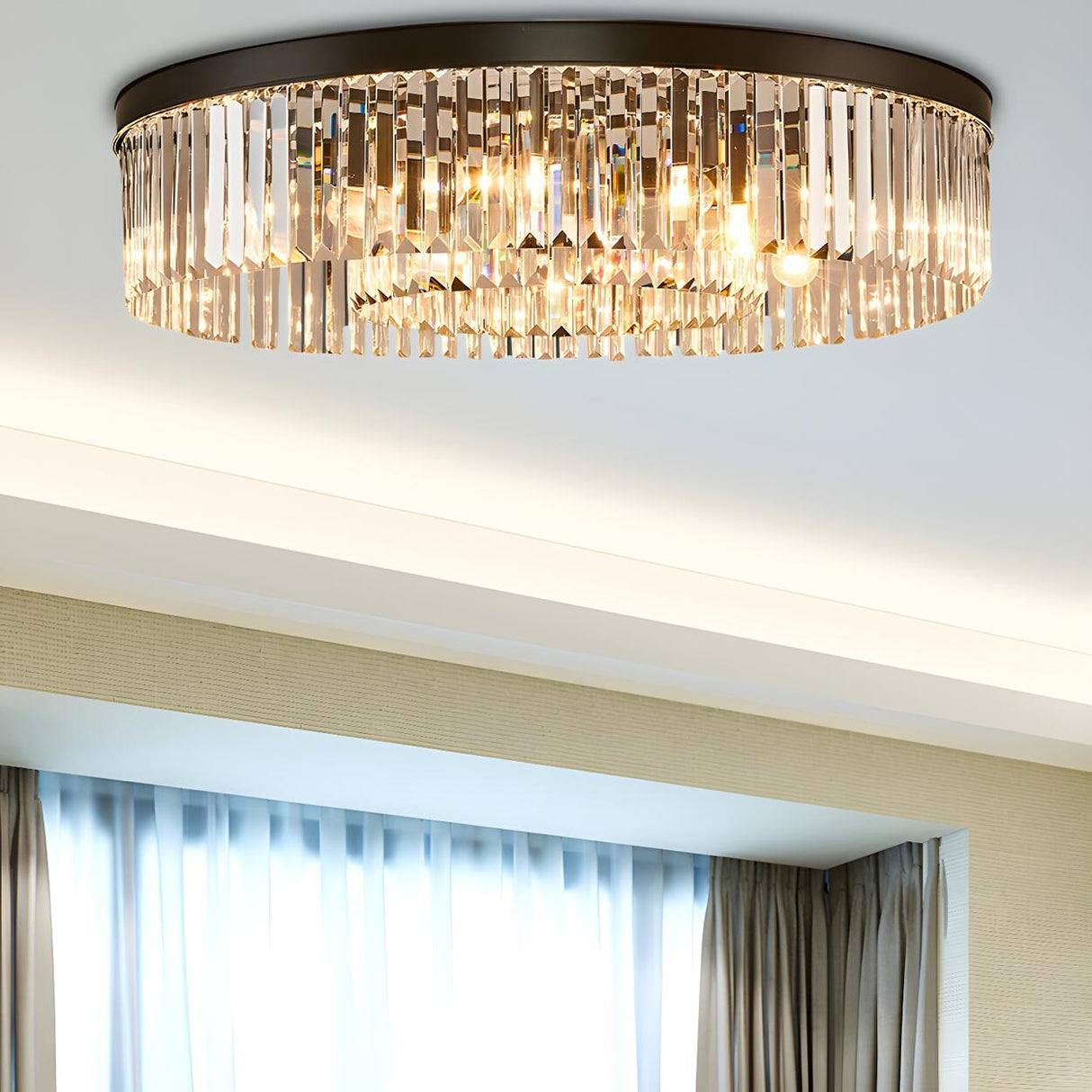 Living Room Circle Layer Crystal Prism Flush Mount Lamp Image - 2