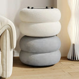 Living Room Cream Mini Round Sponge Pouf Sherpa Ottoman Image - 1