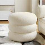 Living Room Cream Mini Round Sponge Pouf Sherpa Ottoman Image - 11