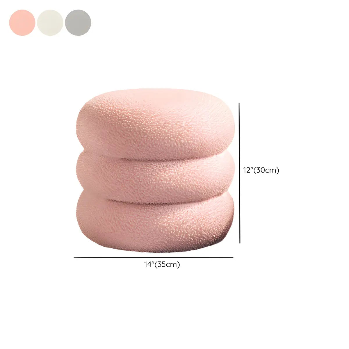 Living Room Cream Mini Round Sponge Pouf Sherpa Ottoman Image - 15