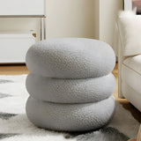 Living Room Cream Mini Round Sponge Pouf Sherpa Ottoman Image - 3