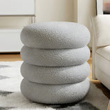 Living Room Cream Mini Round Sponge Pouf Sherpa Ottoman Image - 5