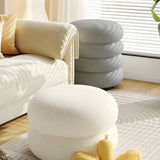 Living Room Cream Mini Round Sponge Pouf Sherpa Ottoman Image - 8