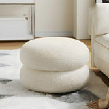 Living Room Cream Mini Round Sponge Pouf Sherpa Ottoman Image - 9