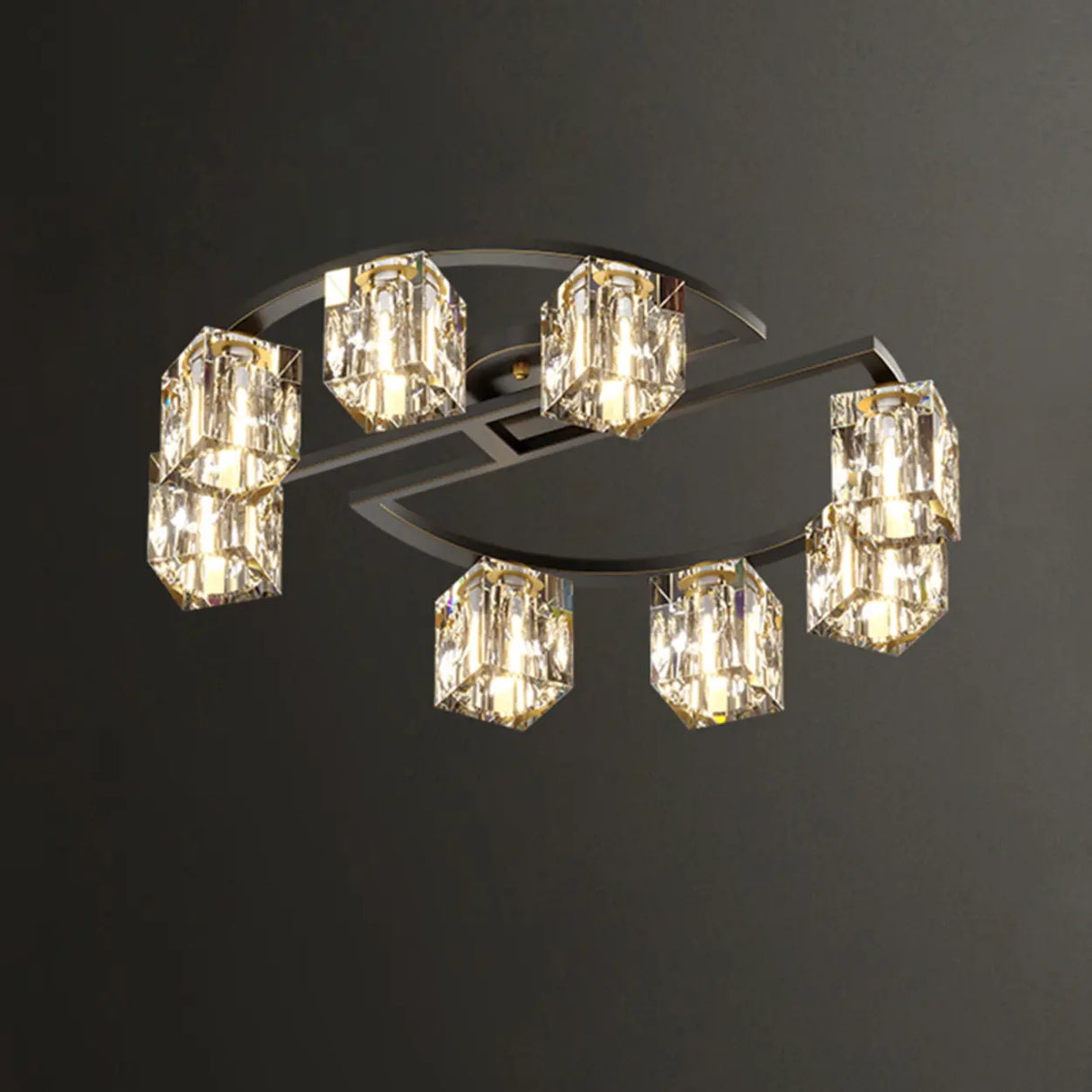 Living Room Crystal Cube Semi-Flush Mount Light 8-Light Image - 10