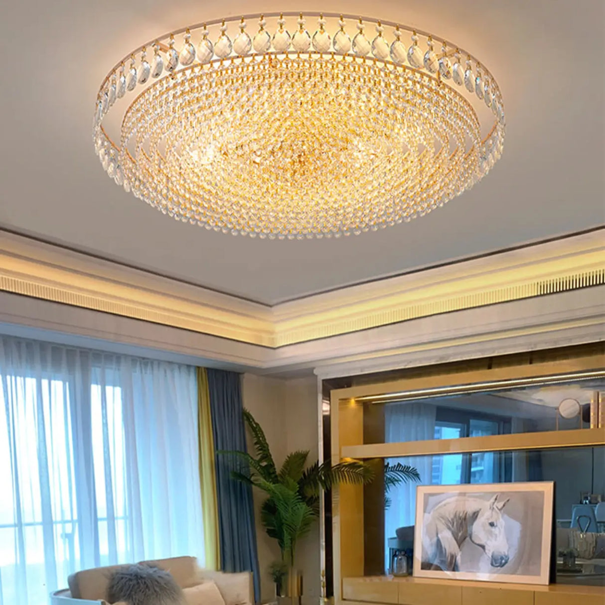 Living Room Crystal Layered Round Flush Mount Light Image - 1