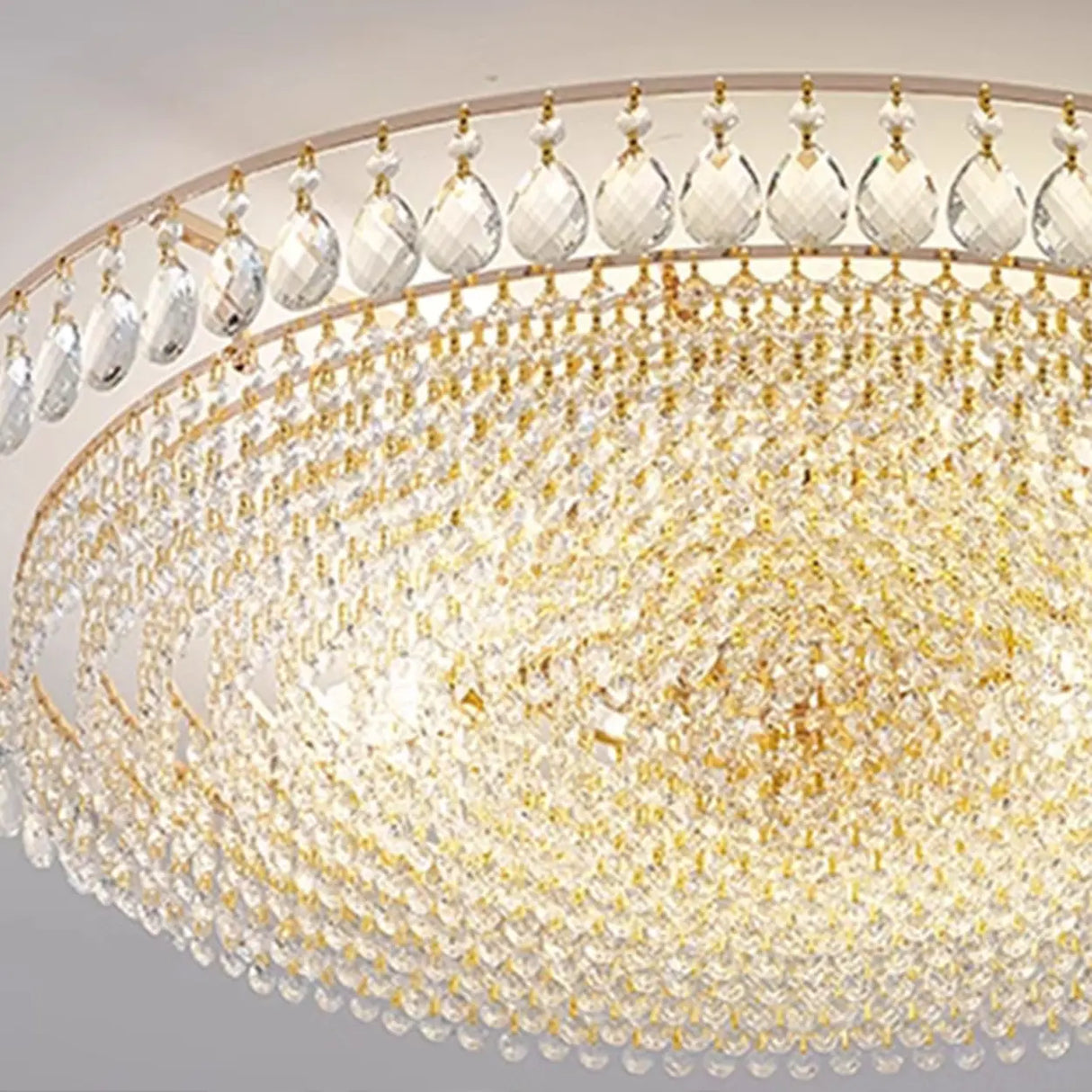 Living Room Crystal Layered Round Flush Mount Light Image - 12