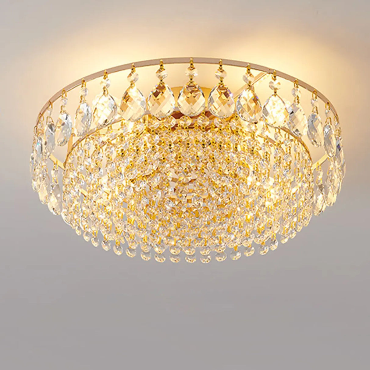 Living Room Crystal Layered Round Flush Mount Light Image - 2