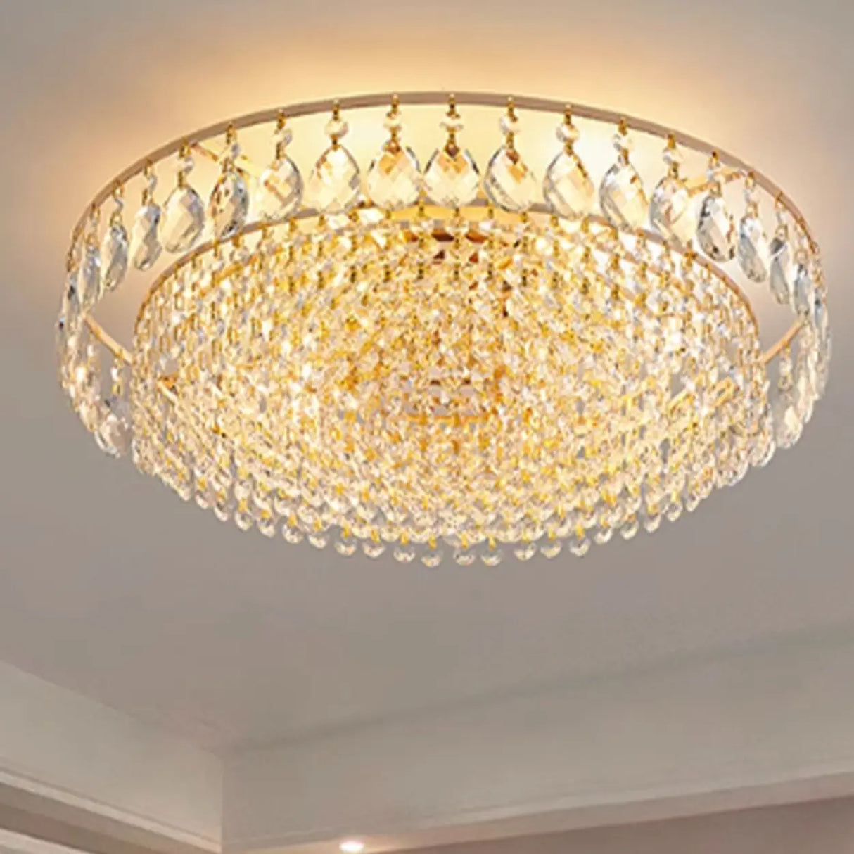 Living Room Crystal Layered Round Flush Mount Light Image - 5