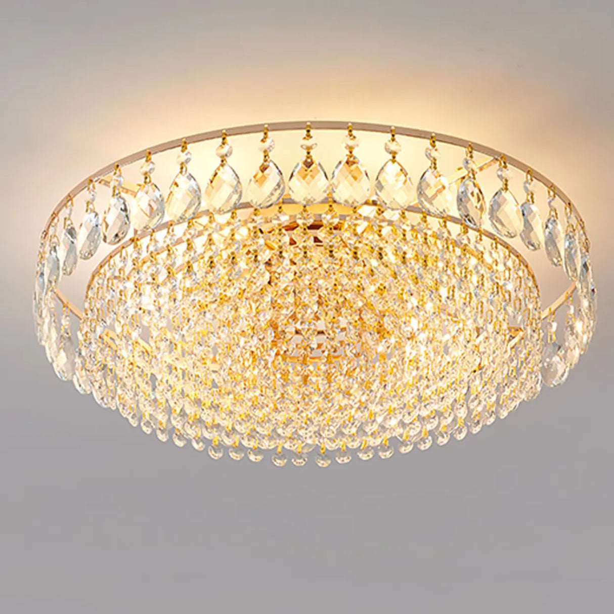 Living Room Crystal Layered Round Flush Mount Light Image - 8