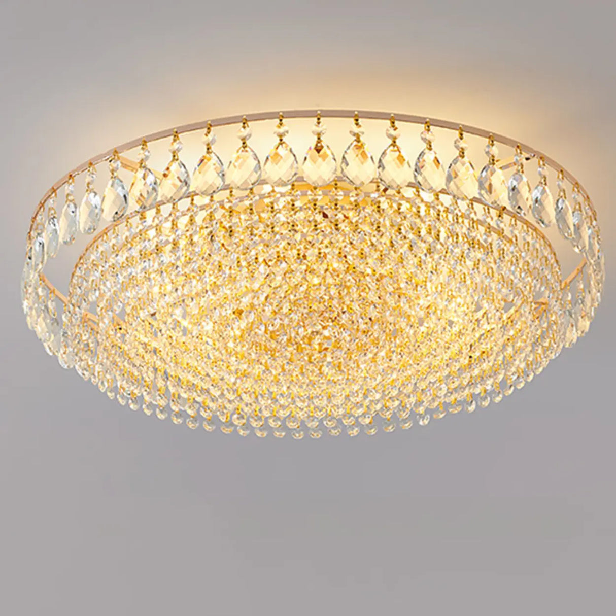 Living Room Crystal Layered Round Flush Mount Light Image - 9