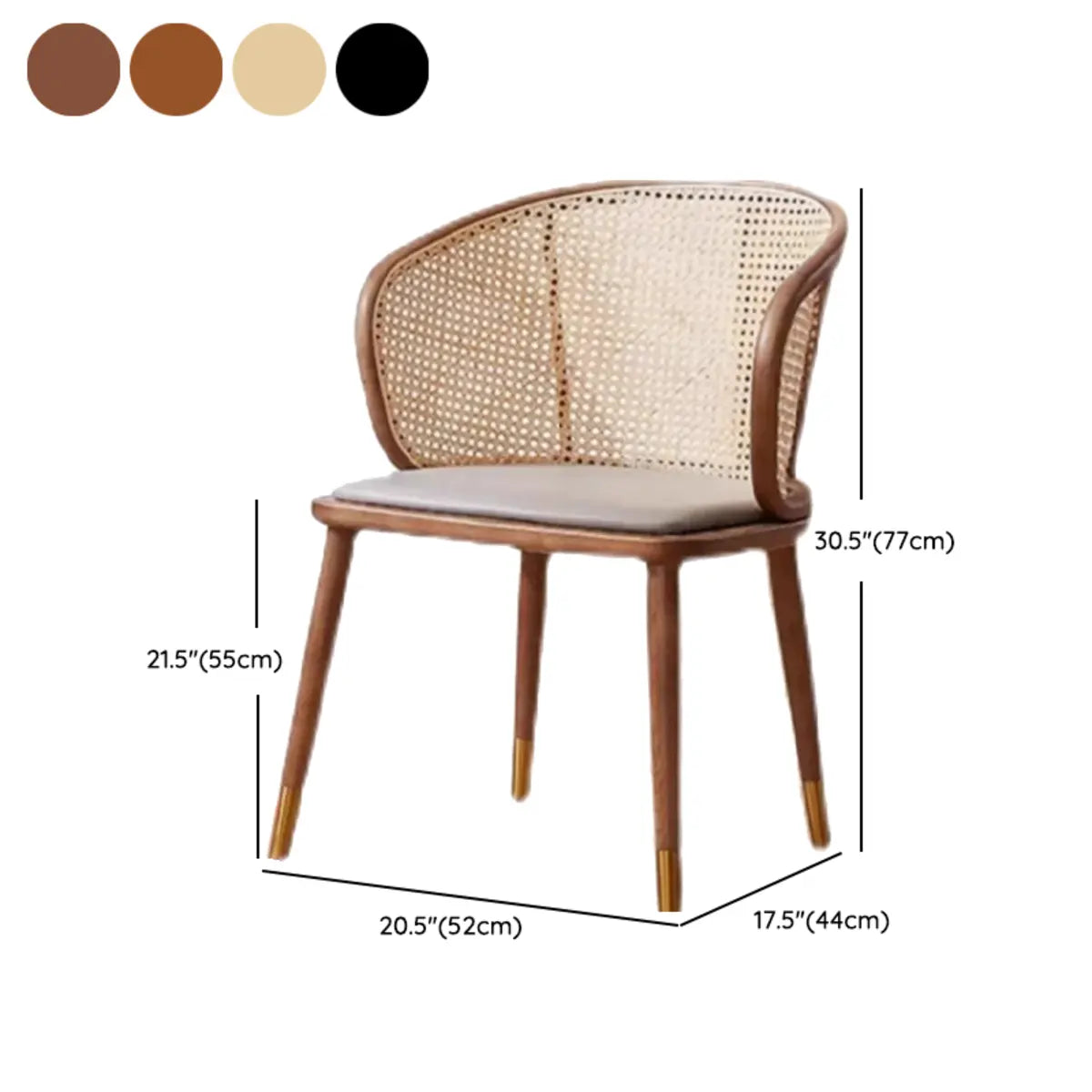 Living Room Curved Rattan Back Dining Chairs Brown 