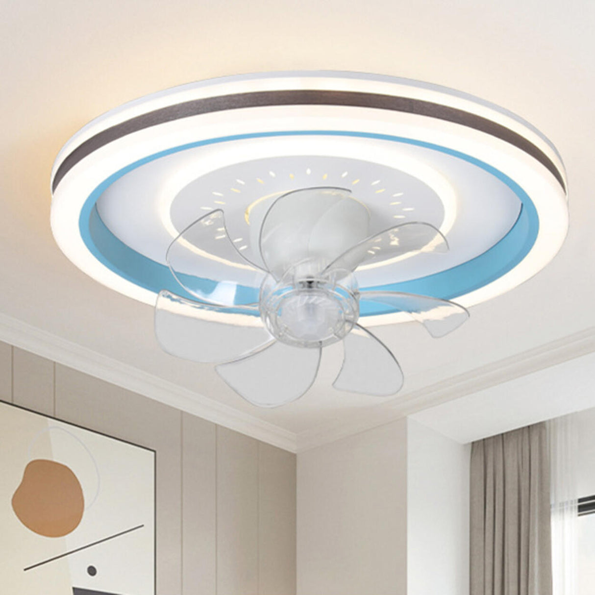 Living Room Dimming Simple Round LED Ceiling Fan Light Image - 3