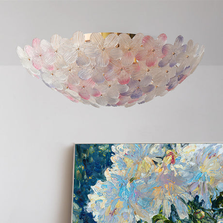 Living Room Elegant Flower Glass Flush Mount Light Image - 2