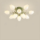 Living Room Elegant Fresh Floral Semi-Flush Mount Light Image - 11