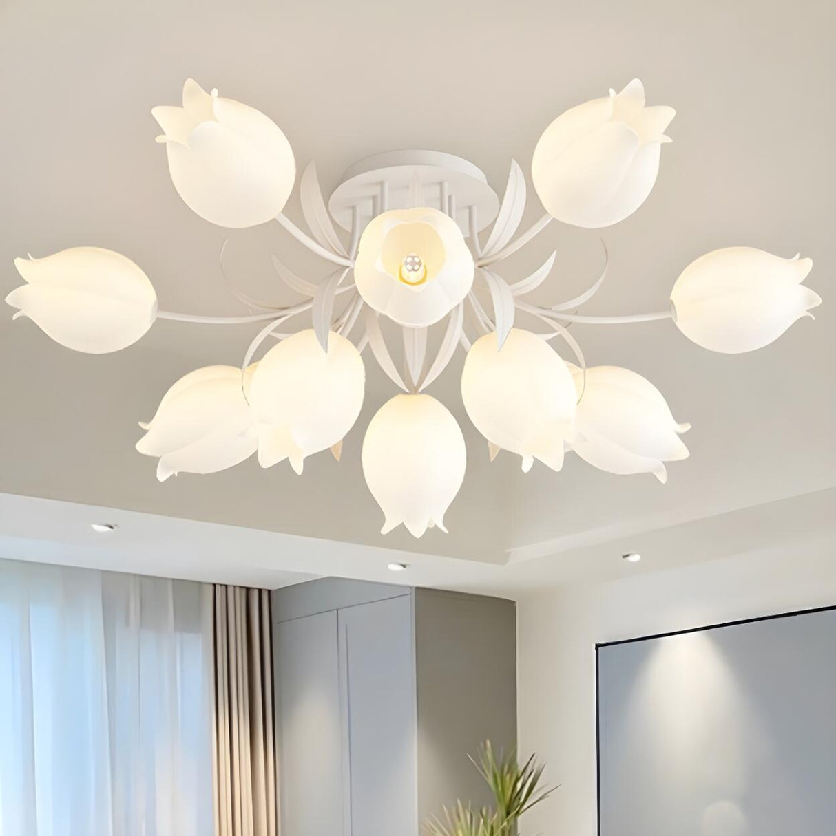 Living Room Elegant Fresh Floral Semi-Flush Mount Light Image - 12