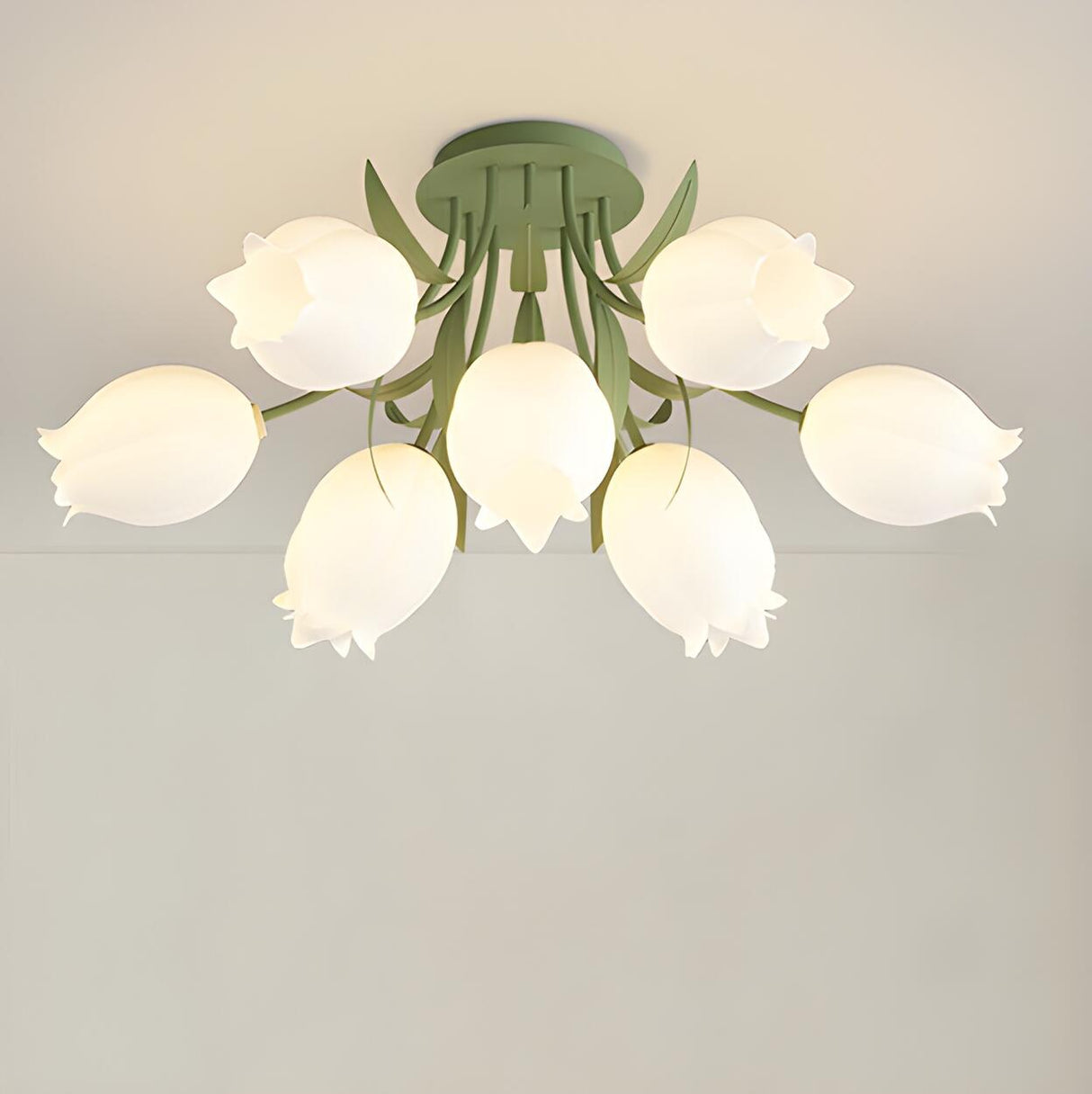 Living Room Elegant Fresh Floral Semi-Flush Mount Light Image - 13