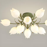 Living Room Elegant Fresh Floral Semi-Flush Mount Light Image - 14