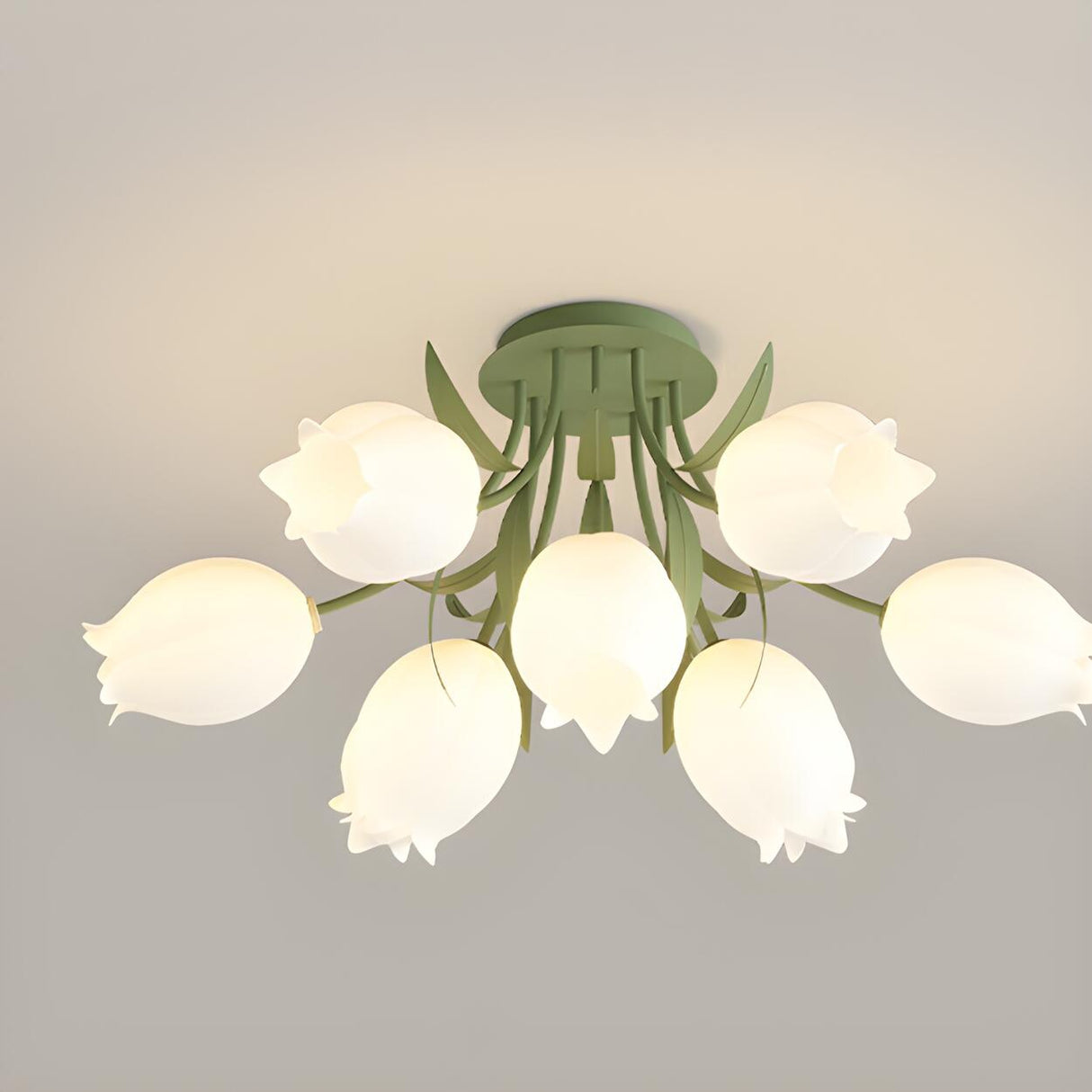 Living Room Elegant Fresh Floral Semi-Flush Mount Light Image - 15