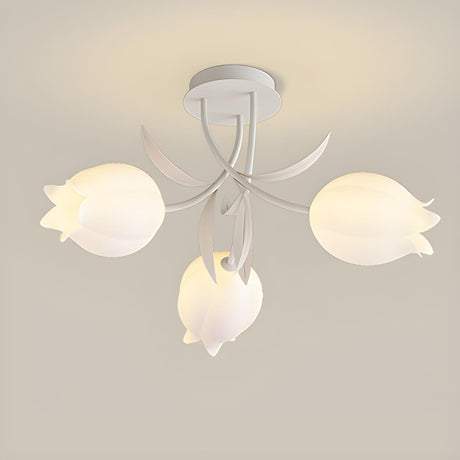 Living Room Elegant Fresh Floral Semi-Flush Mount Light Image - 2