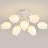 Living Room Elegant Fresh Floral Semi-Flush Mount Light Image - 4