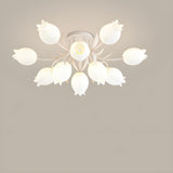 Living Room Elegant Fresh Floral Semi-Flush Mount Light Image - 6