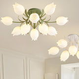 Living Room Elegant Fresh Floral Semi-Flush Mount Light Image - 8