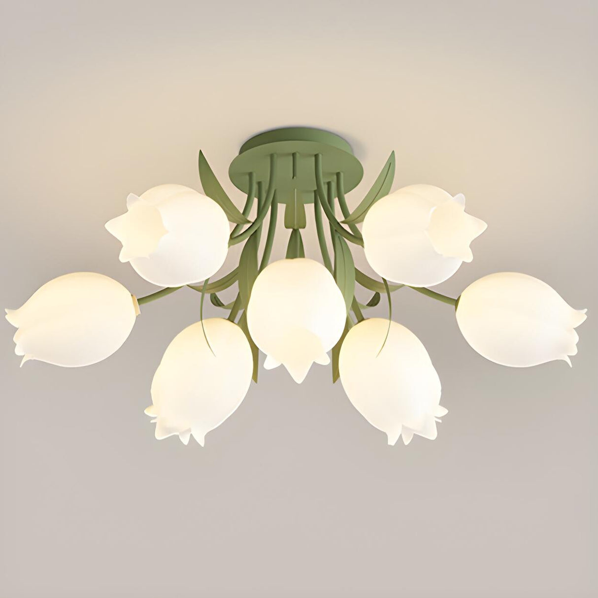 Living Room Elegant Fresh Floral Semi-Flush Mount Light Image - 9