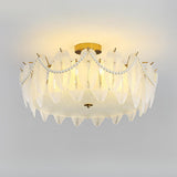 Living Room Elegant Gold Glass Leaf Semi-Flush Mount Lamp Image - 11