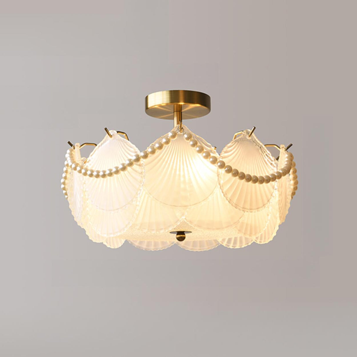 Living Room Elegant Gold Glass Leaf Semi-Flush Mount Lamp Image - 14