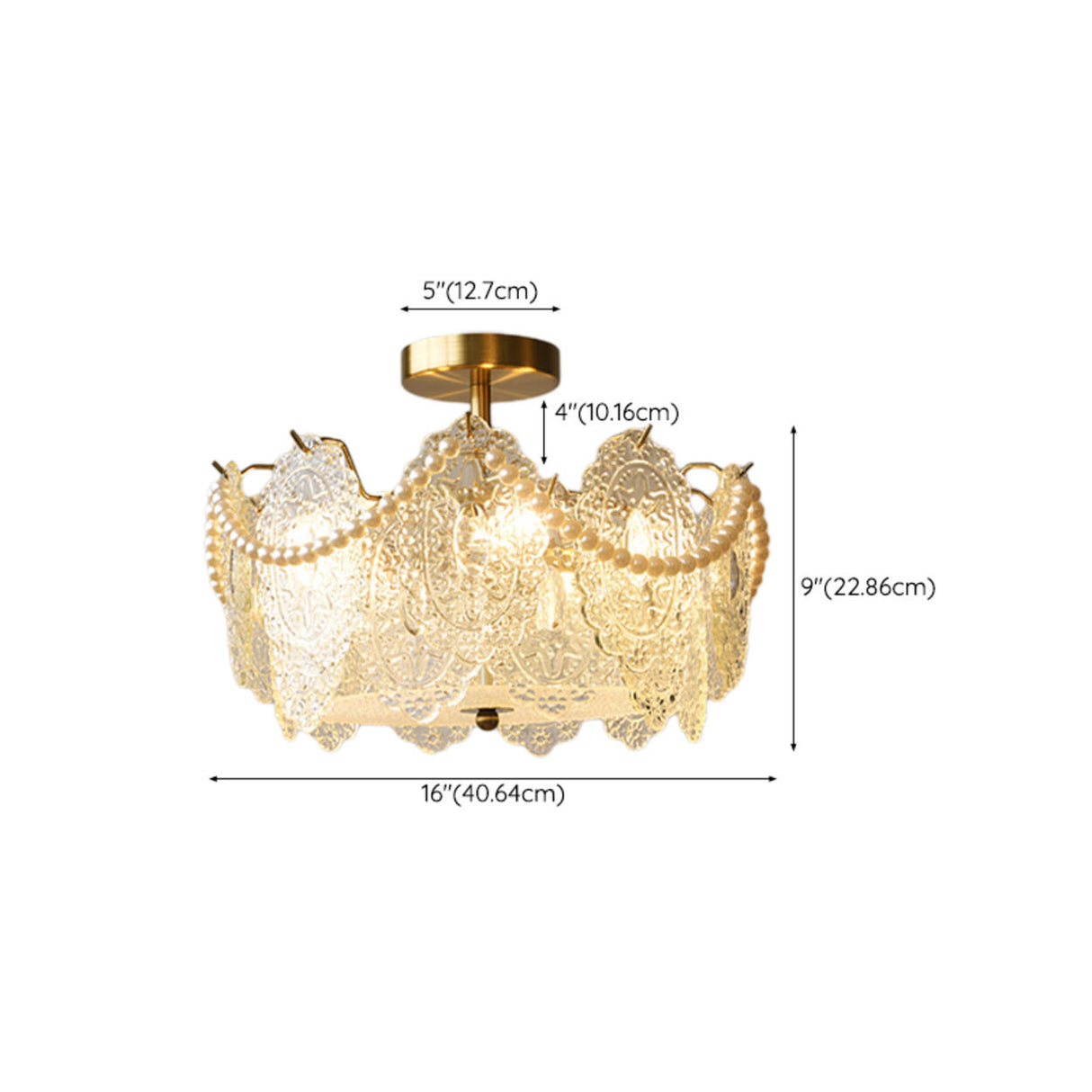 Living Room Elegant Gold Glass Leaf Semi-Flush Mount Lamp 