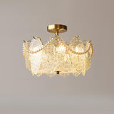 Living Room Elegant Gold Glass Leaf Semi-Flush Mount Lamp Image - 2