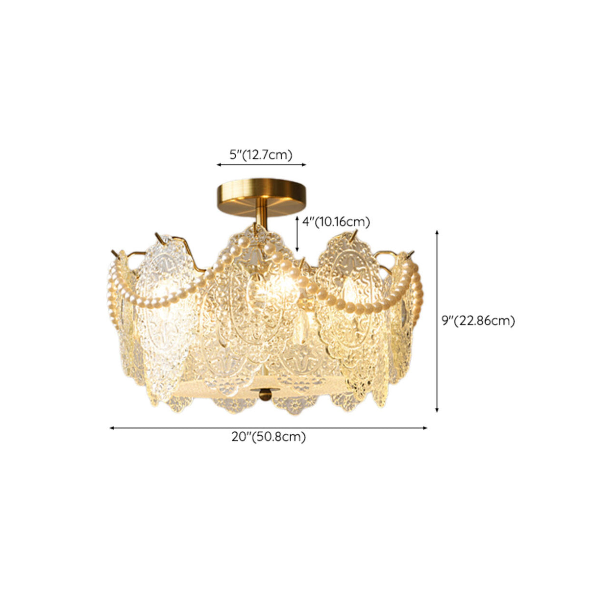 Living Room Elegant Gold Glass Leaf Semi-Flush Mount Lamp Image - 21