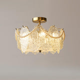 Living Room Elegant Gold Glass Leaf Semi-Flush Mount Lamp Image - 3