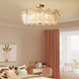 Living Room Elegant Gold Glass Leaf Semi-Flush Mount Lamp Image - 4