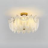 Living Room Elegant Gold Glass Leaf Semi-Flush Mount Lamp Image - 7