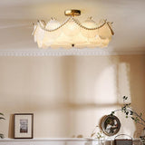 Living Room Elegant Gold Glass Leaf Semi-Flush Mount Lamp Image - 8