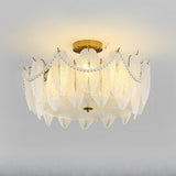 Living Room Elegant Gold Glass Leaf Semi-Flush Mount Lamp Image - 9