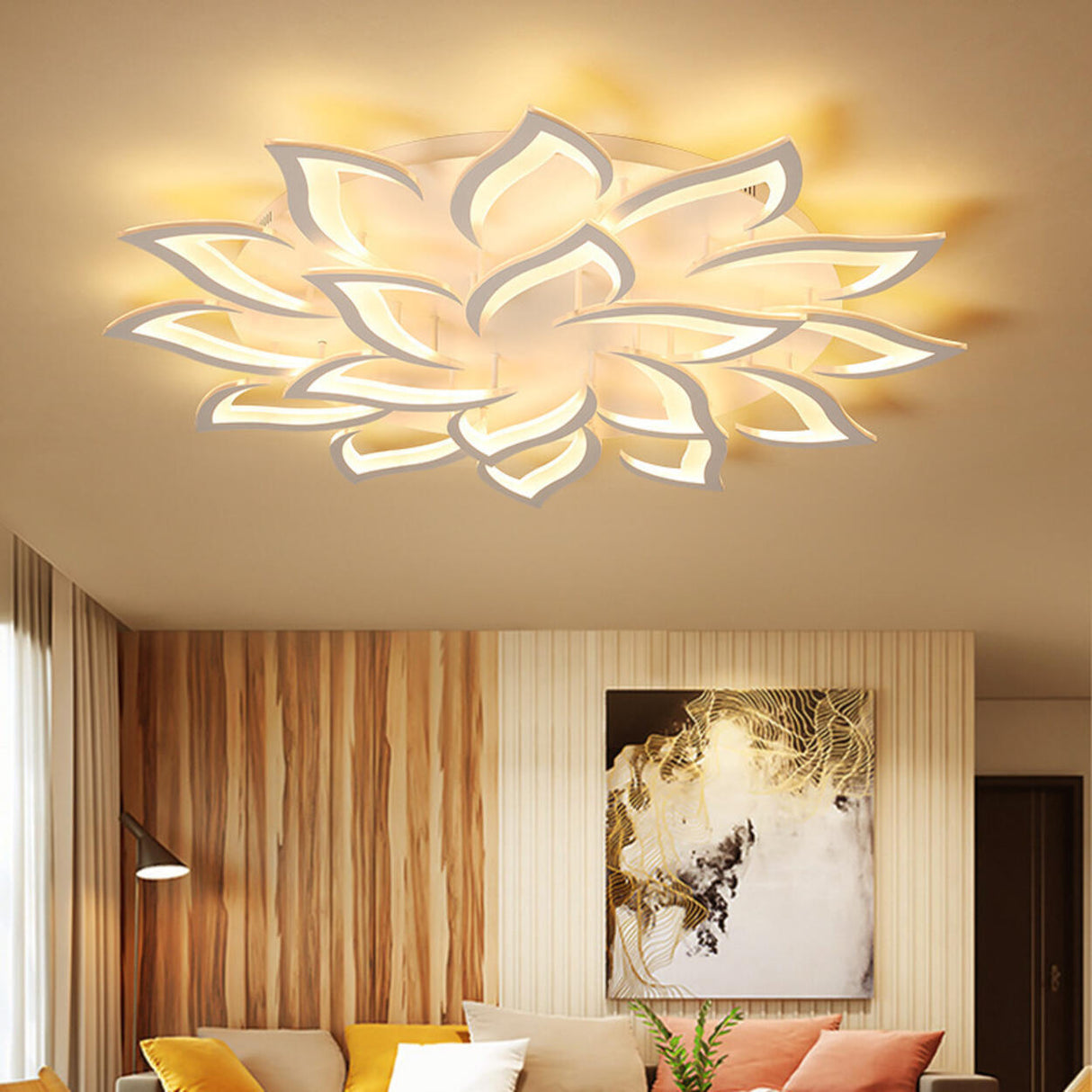 Living Room Elegant Lotus LED Flush Mount Ceiling Light Image - 1