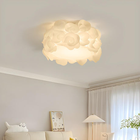 Living Room Elegant White Floral LED Flush Mount Light Image - 1