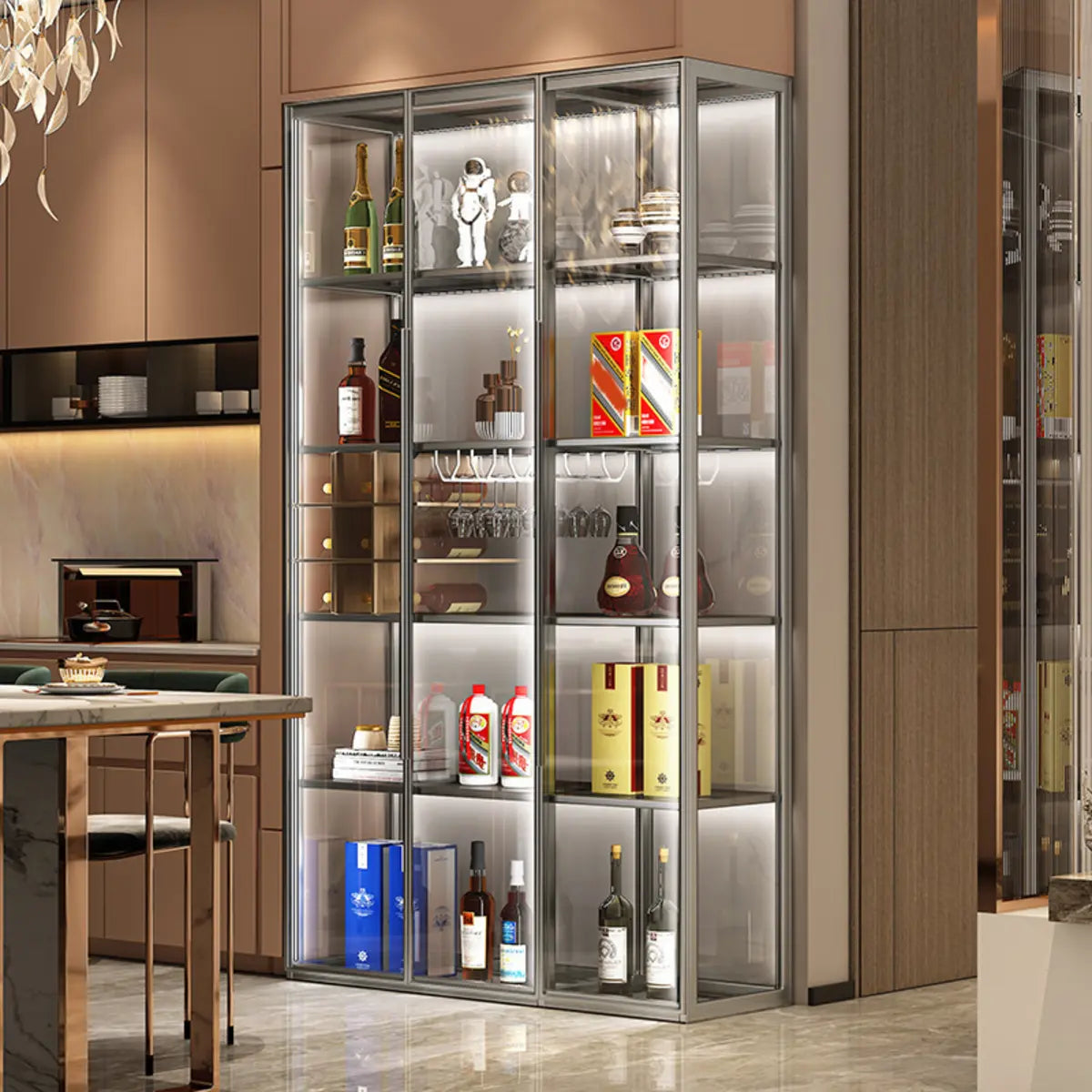 Living Room Freestanding Glass Display Wine Cabinet Image - 11