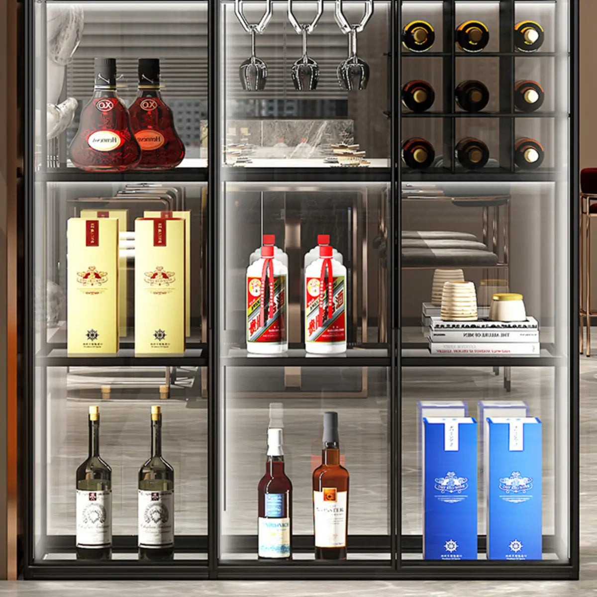 Living Room Freestanding Glass Display Wine Cabinet Image - 13