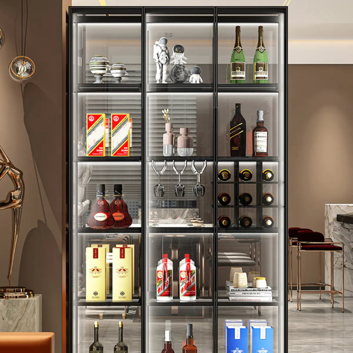 Living Room Freestanding Glass Display Wine Cabinet Image - 6