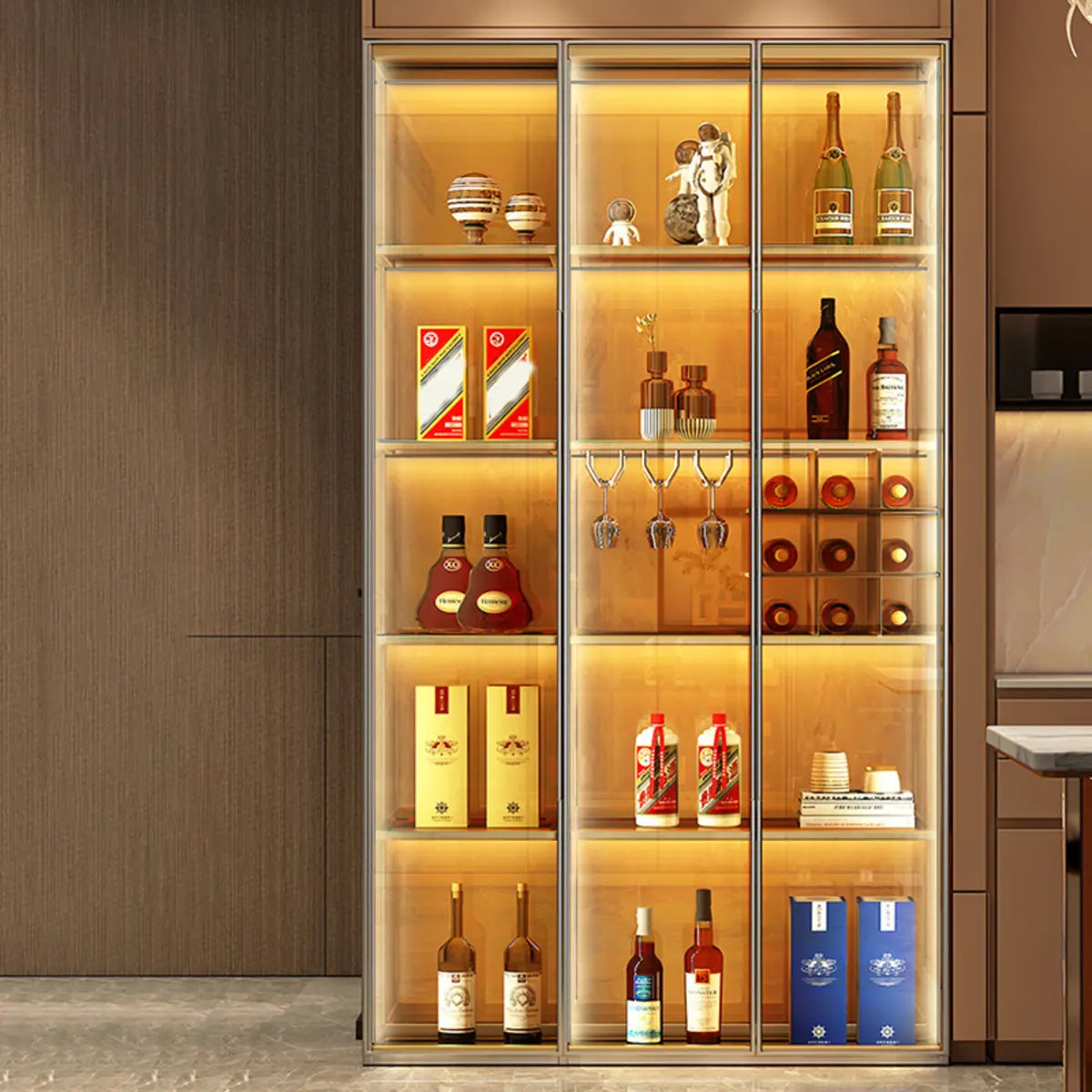 Living Room Freestanding Glass Display Wine Cabinet Image - 8