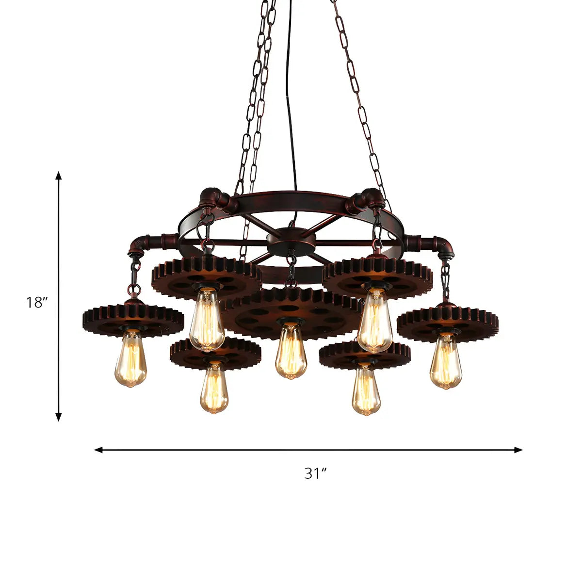 Living Room Gear Metal Rust Large Edison Bulb Chandelier 