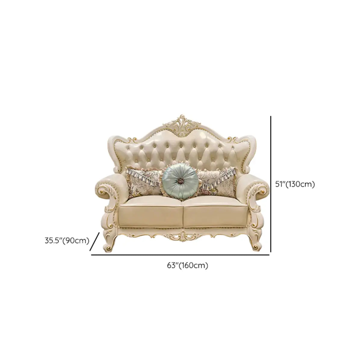 Living Room Glam Off-White Cow Leather Carving Sofa Image - 14