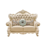 Living Room Glam Off-White Cow Leather Carving Sofa Image - 3