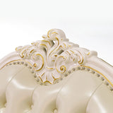 Living Room Glam Off-White Cow Leather Carving Sofa Image - 7